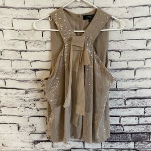 Robert Rodriguez Silk Sequin Taupe Bow Blouse SZ 6